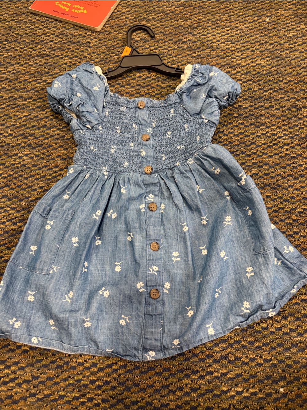 Blue Floral Smocked Waist Button-Front Dress
